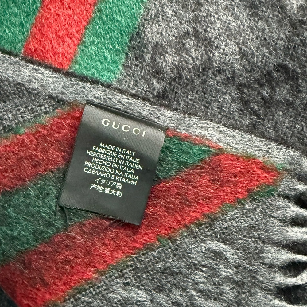 BRAND NEW GUCCI Gray Scarf!  
Red and Green Accents